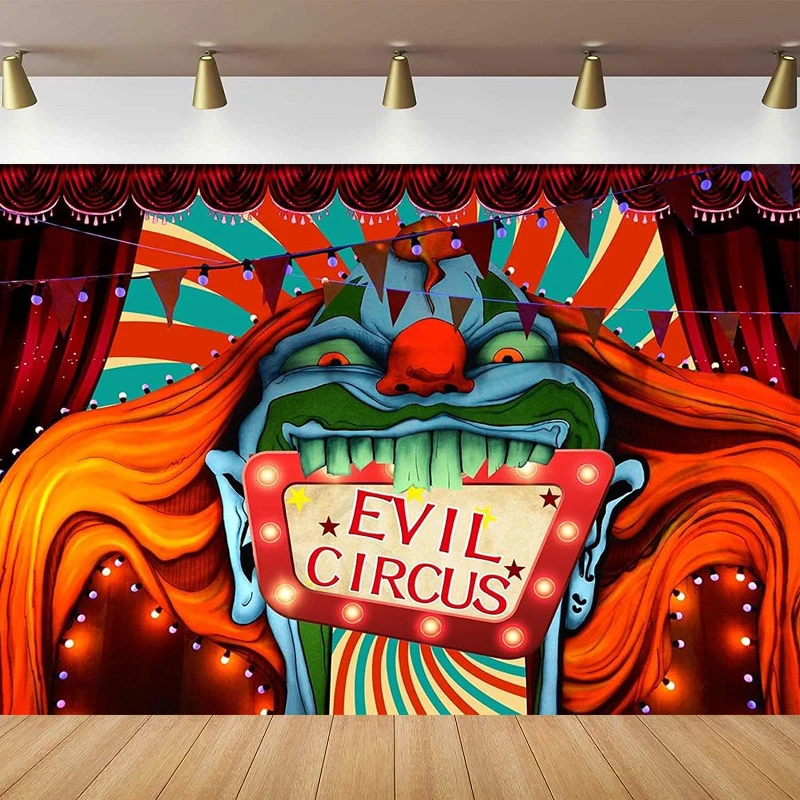 Horror Circus Carnival Theme Halloween Photography Backdrop Giant Evil Clown Scary Hallowmas Kids Birthday Photo Background