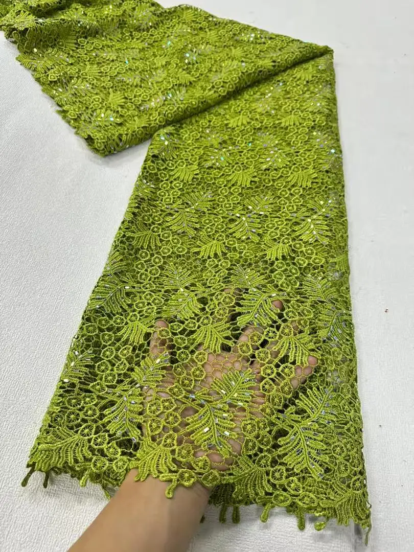 2026 African Nigerian High Quality Embroidery Lace Fabric Water Soluble Tulle Wedding Party Dress Guipure Sequins 5Yards H104-1