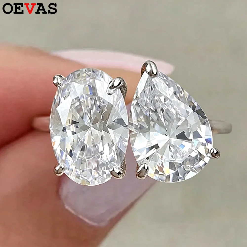 OEVAS 2 Stones Pear/Oval Cut 2ct Moissanite Rings S925 Silver Toi Et Moi Wedding Rings For Women Engagement Fine Jewelry Gift