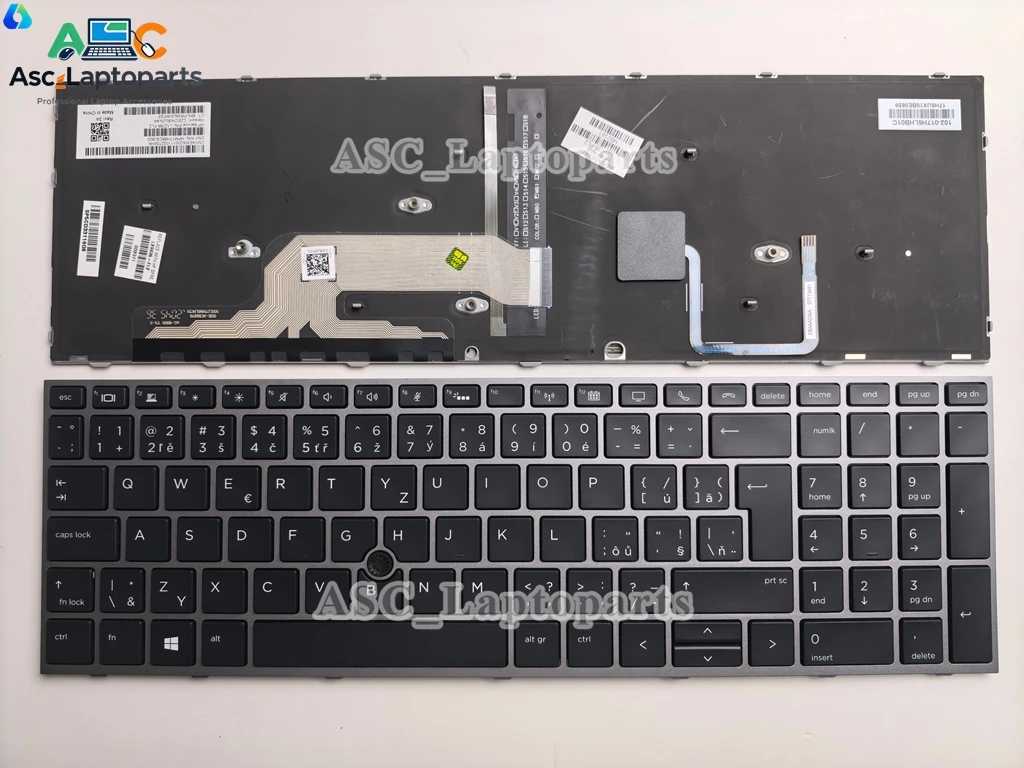 New Czech Slovak Keyboard for HP ZBOOK 15 G5 , 15 G6 , 17 G5 , 17 G6 Silver Frame Black, BACKLIT , with Point Stick