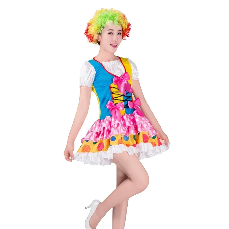 Clown Kostuum Cosplay Volwassen Halloween Vrouwen Carnaval Volwassen Vrouwelijke Circus Clown Ondeugend Harlequin Cosplay Kleding Geen Pruik