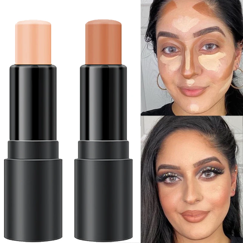 Double Head Contouring Cream Stick Waterproof Lasting Matte Bronzer Concealer Texture Illuminator Women Makeup Facial Cosmetic