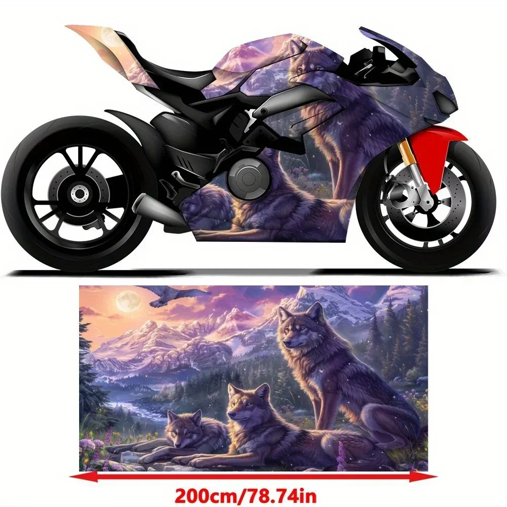 Dreamy Wolf Pack PVC Motorcycle Vinyl Wrap, Self-Adhesive Waterproof Sticker, Anti-Scratch Decorative Film for Bike Body, DIY Cu