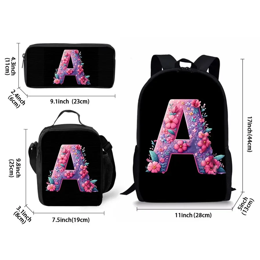 English Alphabet Pattern Three Piece Set Backpacks for Boy and Girls Best Gifts 3D Cartoon School Backpack for Children