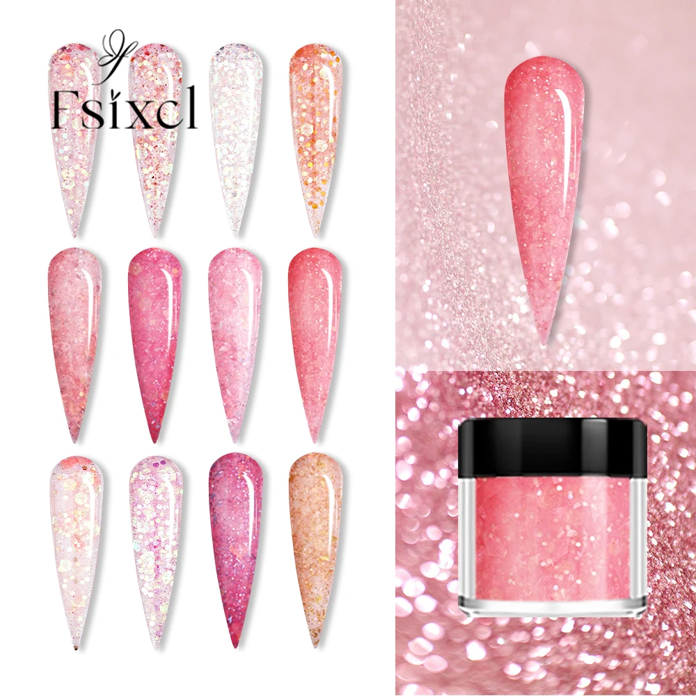 FSIXCL 31 Color Red Pink Nude Dipping Mixed Sequins Acrylic Powder Nail Glitter for Decoration Manicure Design Nail Art Pigment