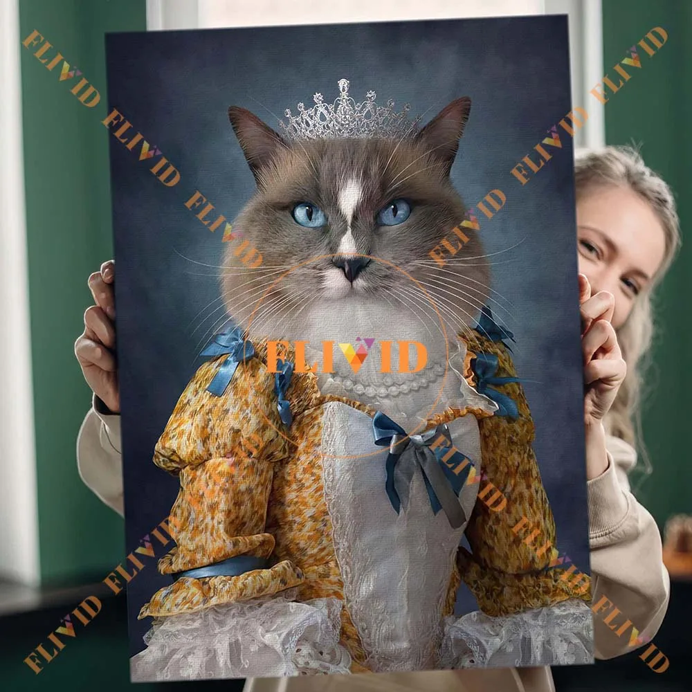 

Custom Royal Princess Cat Dog Head Portrait Poster Wall Art Canvas Painting Wall Pictures For Living Room Decor Unframed