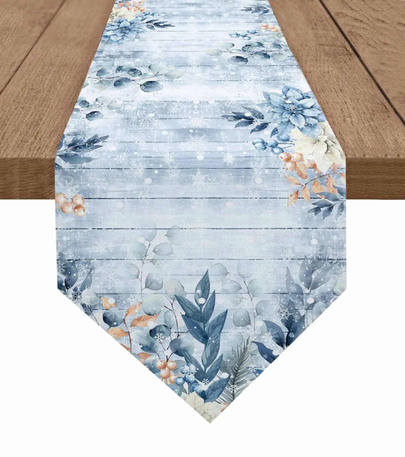

Blue Wood Grain Eucalyptus Leaves Table Runner Cover Cotton Linen Wedding Table Decor Tablecloth Kitchen Decor