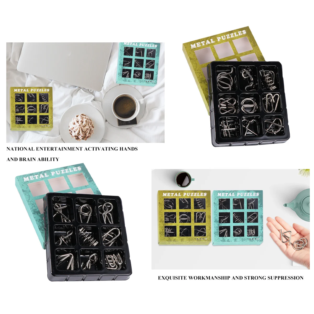 2Sets Brain Puzzle Ring Metal Intelligence Buckle Challenge Game Test Chinese Ring Puzzle Set