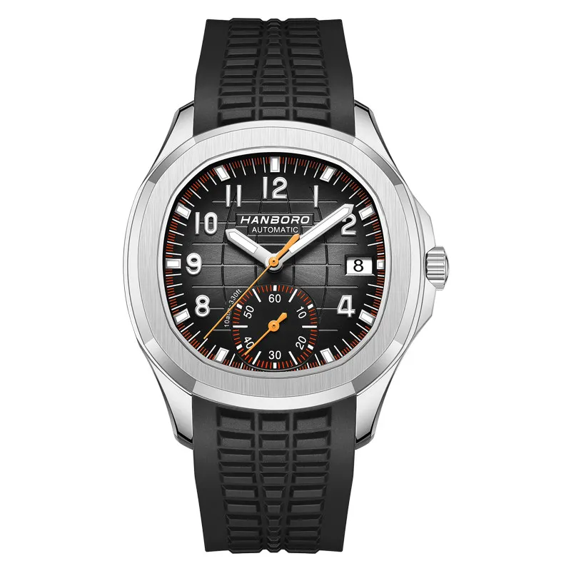 HANBORO Men Automatic Watch 40mm Square Mechanical Wristwatch Waterproof Luminous Sapphire Mirror Small Second Dial Miyota Mov
