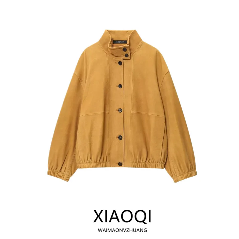 Jesień 2025 Nowa kolekcja damska: skórzana kurtka pilotka, uniwersalna odzież wierzchnia, modny płaszcz dla kobiet, kolekcja jesienna.