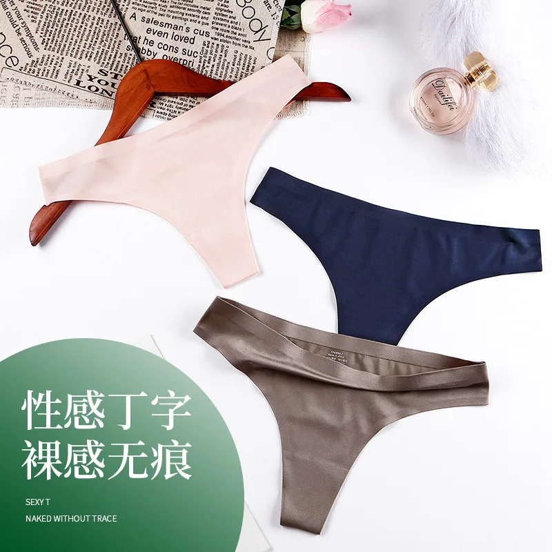 AliExpress Foreign Trade T-Back 's Lady Sexy Ice Silk Low Waist 's Underwear Women's Pure Desire One Piece Seamless