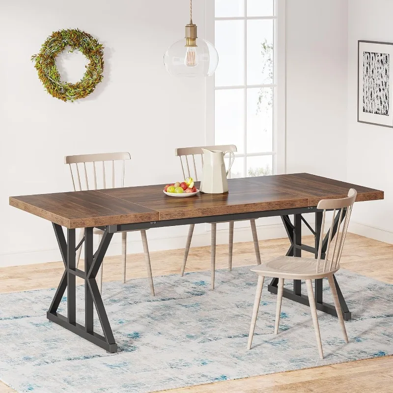Tribesigns Farmhouse Dining Table for 6 People,Wood Dining Table,Rustic Kitchen Table with Heavy Duty Metal Legs for Dining Room