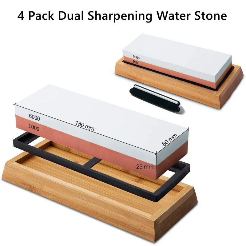 SATC 4-pack dual sharpening Whetstone set 1000 & 6000 grit ceramic alumina knife sharpener fine polish for grinder and machine