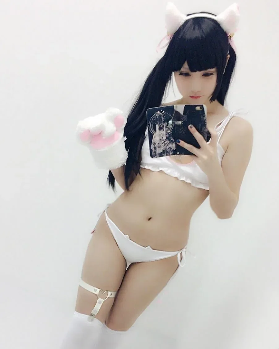 Anime Maid Cat Girl Cosplay Women Sexy Lingerie Miku Kawaii Bra Strappy Briefs Set Neko Embroidery Footprints Ear/Choker