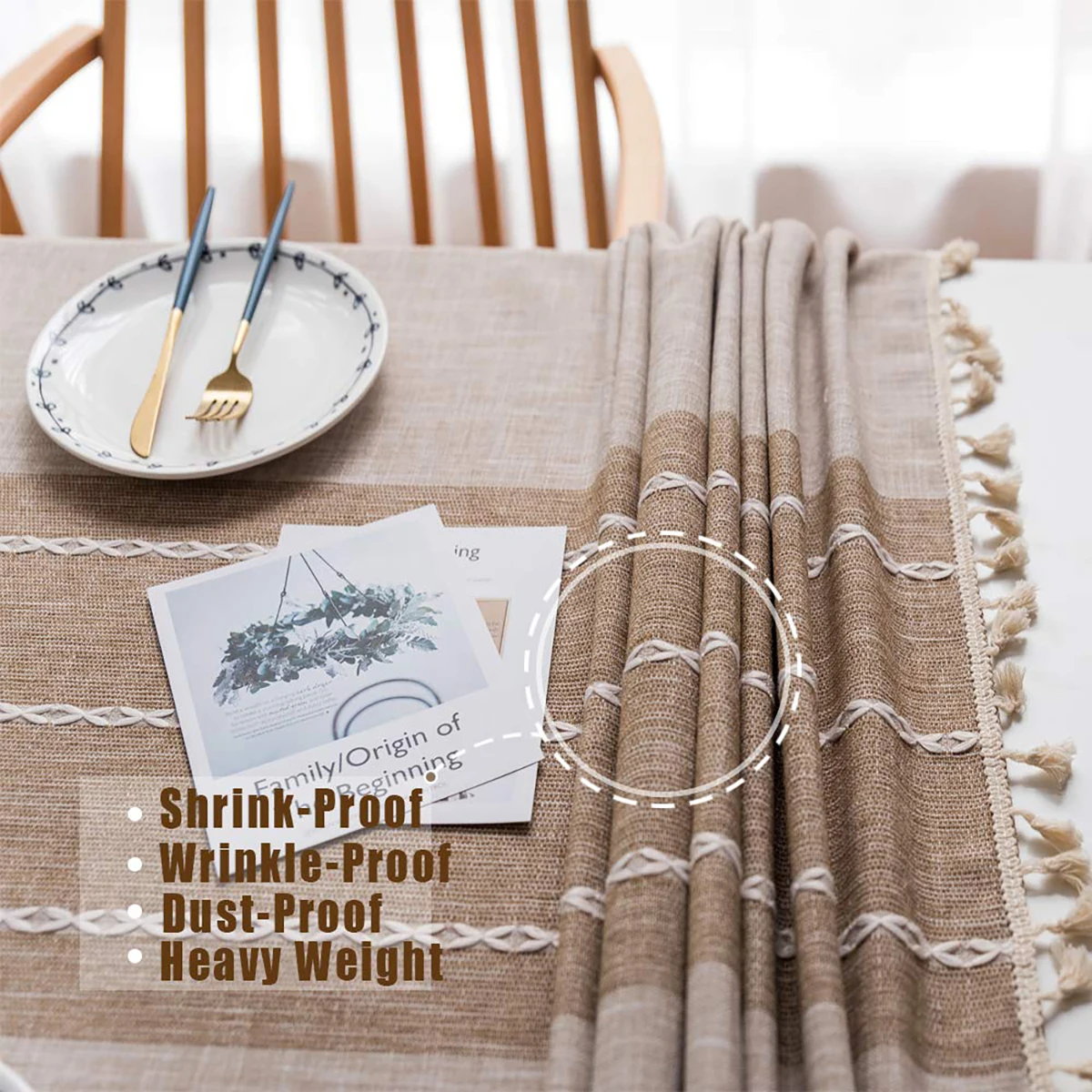 Tablecloth, cotton and linen anti-wrinkle and anti-fading embroidered tablecloth, rectangular tablecloth, tabletop decoration