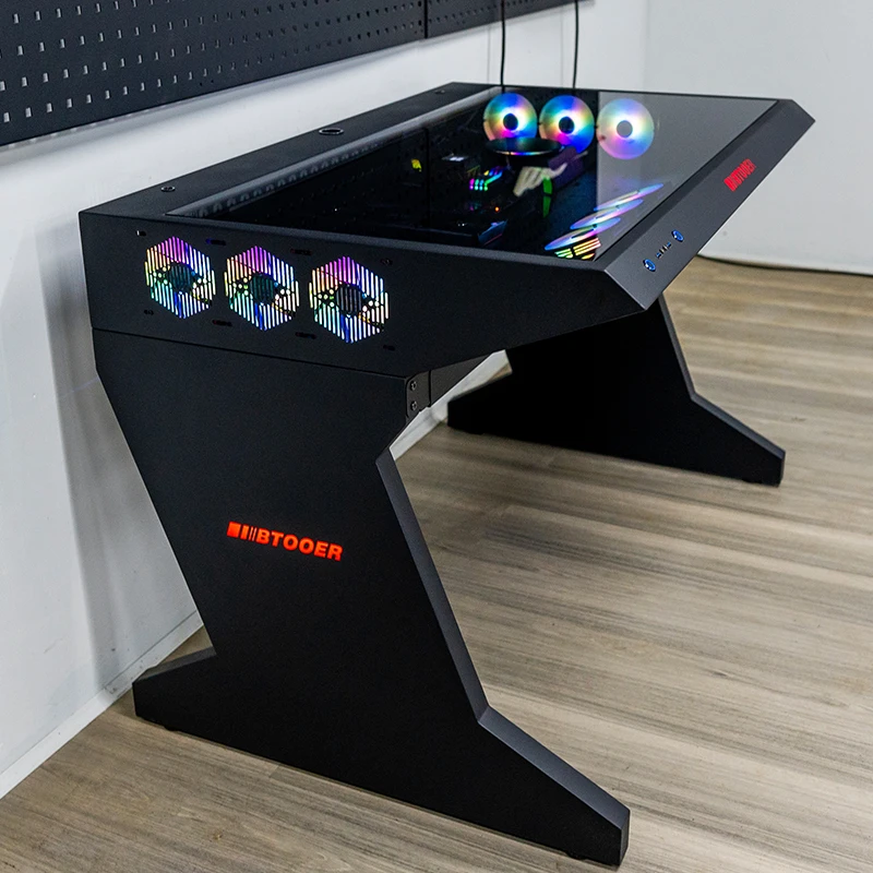 حقيبة كمبيوتر Btooer، طاولة متكاملة، طاولة ألعاب كبيرة شفافة مدمجة على شكل خاص ومبردة بالماء والخيال العلمي