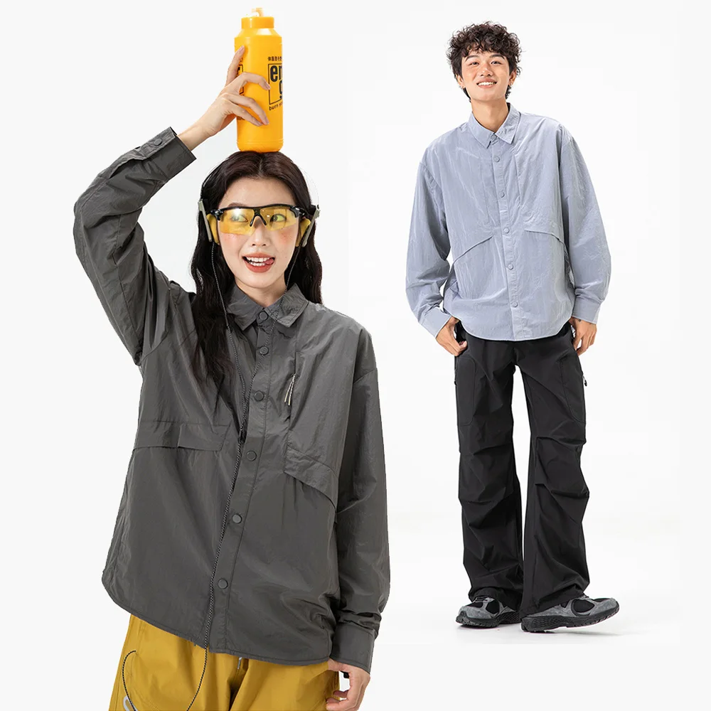 

Уличные быстросохнущие легкие спортивные рубашки-карго для женщин и мужчин, свободная повседневная водонепроницаемая рубашка большого размера с длинными рукавами, блузка для пар