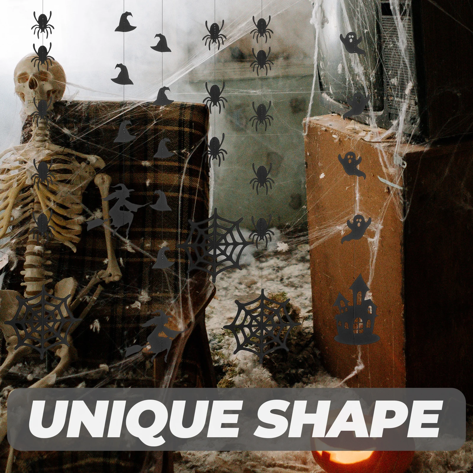 

8 Pcs Glitter Powder Ghost Witch Pendant Decorations Halloween Step Paper Office