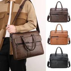 PU Leather Briefcase Men Handbag Totes Laptop Computer Document Shoulder Business Office Vintage Messenger Side Designer Bag