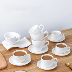 European-style Latte Art Cappuccino Coffee Cup and Saucer Set Ceramic Pure White Milk Tea Cup Hotel Universal Tea Cup