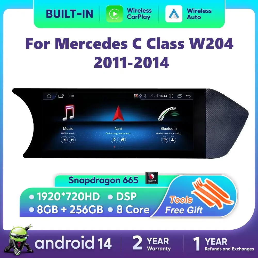 

Android 14, авторадио Carplay для Mercedes C Class W204, автомобильный мультимированный плеер, экран BT, WIFI, SIM-стерео, GPS Navi