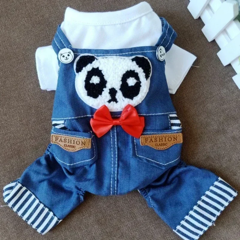 Small Dog Costume Spring Summer Dog Clothes Denim Jeans Jumpsuit Chihuahua Yorkshire Pomeranian Maltese Puppy Clothing Apparel