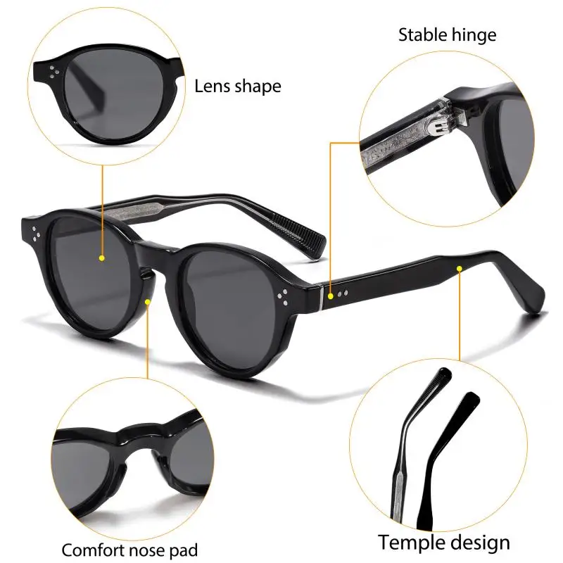 HBK Retro Einfache Herren-Sonnenbrille, runder Kern, Einsatzbein, Luxus-Sonnenbrille, Damen, Outdoor, Party, Urlaub, Reisen, ideale Wahl – Detail 4