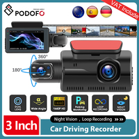 Podofo 3Inch 360 Dash Cam 1080P Car DVR Camera Car Driving Recorder Front Interior Dual Lens Camera With 2 Channel Recording