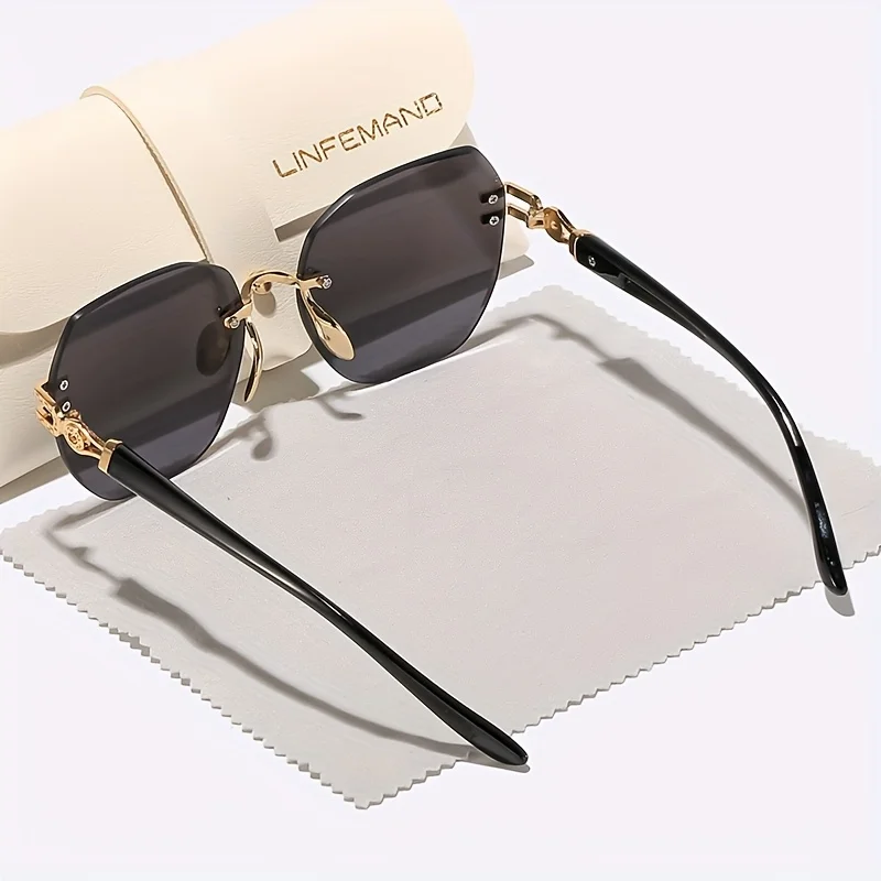 LINFEMAND Mode Geometrie Leichte rahmenlose dekorative Brille UV400 Damen Party Tanz Überraschung Einzigartiges Festival Geschenk – Detail 4