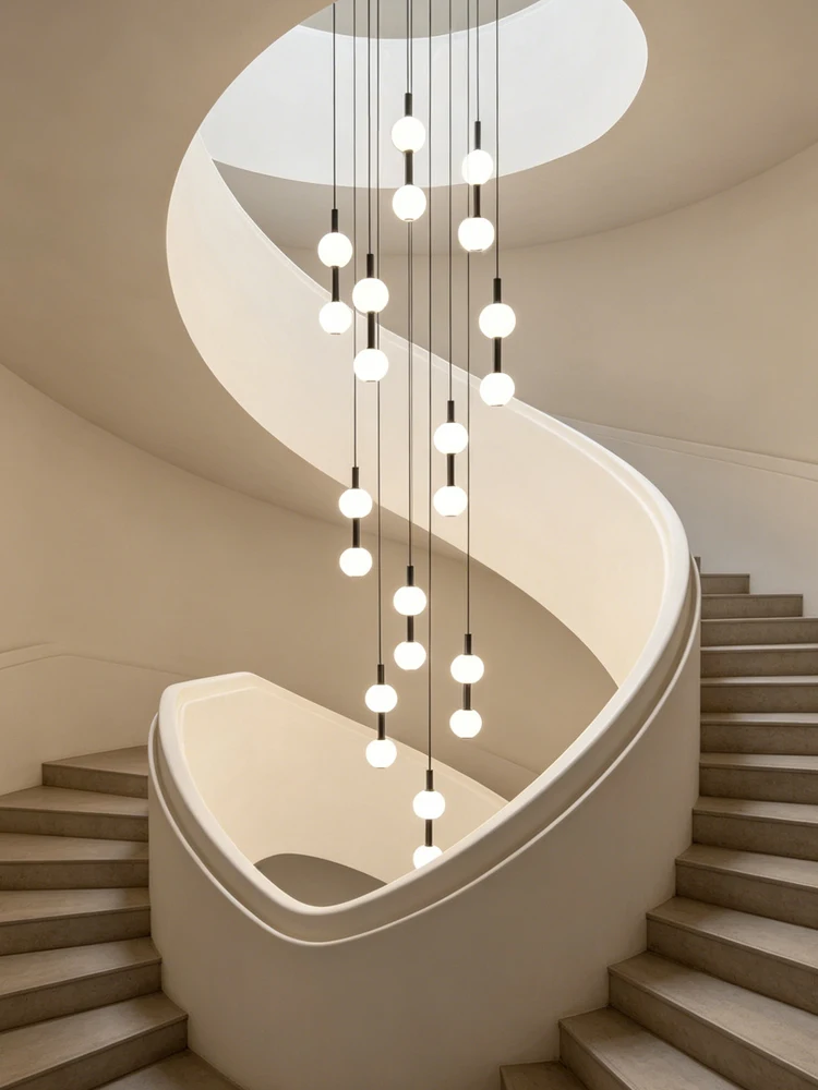 Modern Minimalist LED Spherical Chandelier Hanging Stairs Pendent Lamp Villa High Ceiling Ceiling Light Home Decorative Light