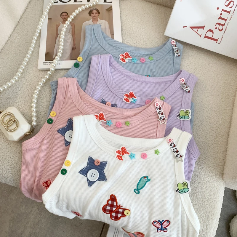 Elegante bordado camisola colete feminino fino malha colheita topos camisetas verão sem mangas streetwear moda chique senhoras malhas jumpers