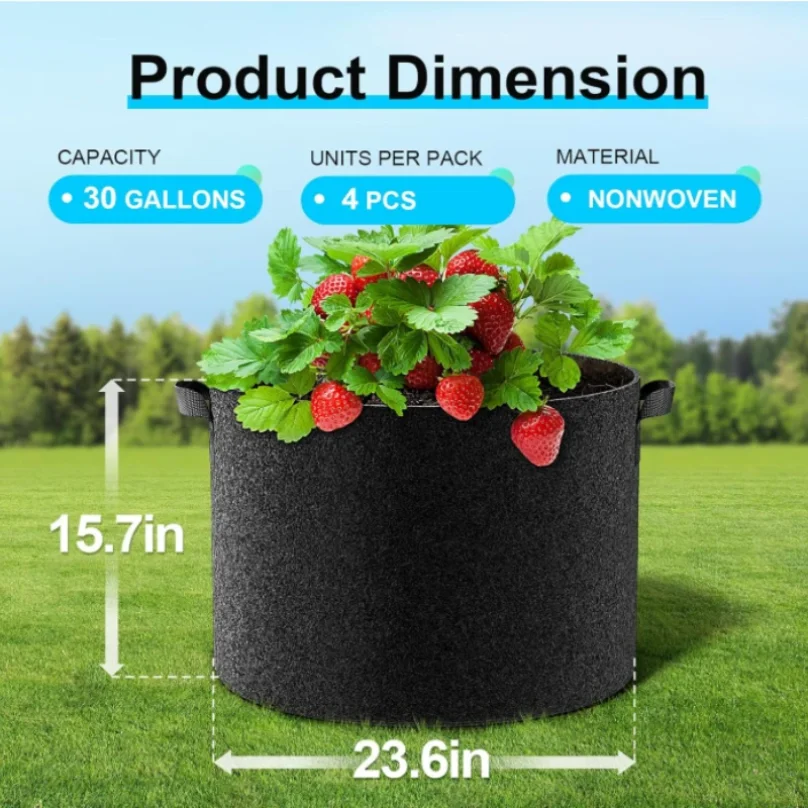 2/4Pcs Plant Grow Bags Available Capacities 5/10/15/30Gallons Thickened Non-Woven Grow Bags with Handles Aeration Fabric Pots