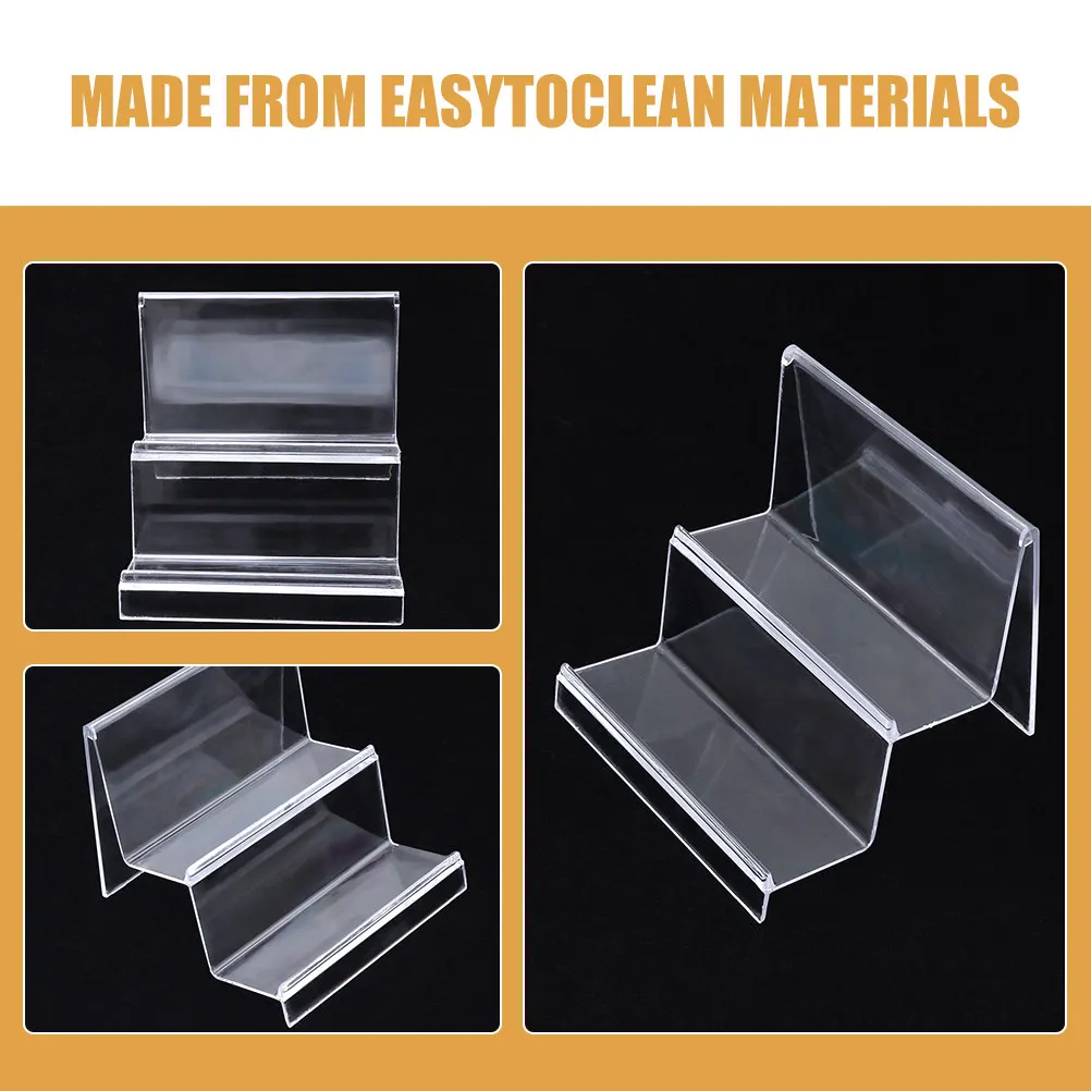 2Pcs Clear Acrylic Desktop Organizer Rack Modern Minimalist Two Tier Wallet Purse Display Stand Holder Shelf Risers Office Study