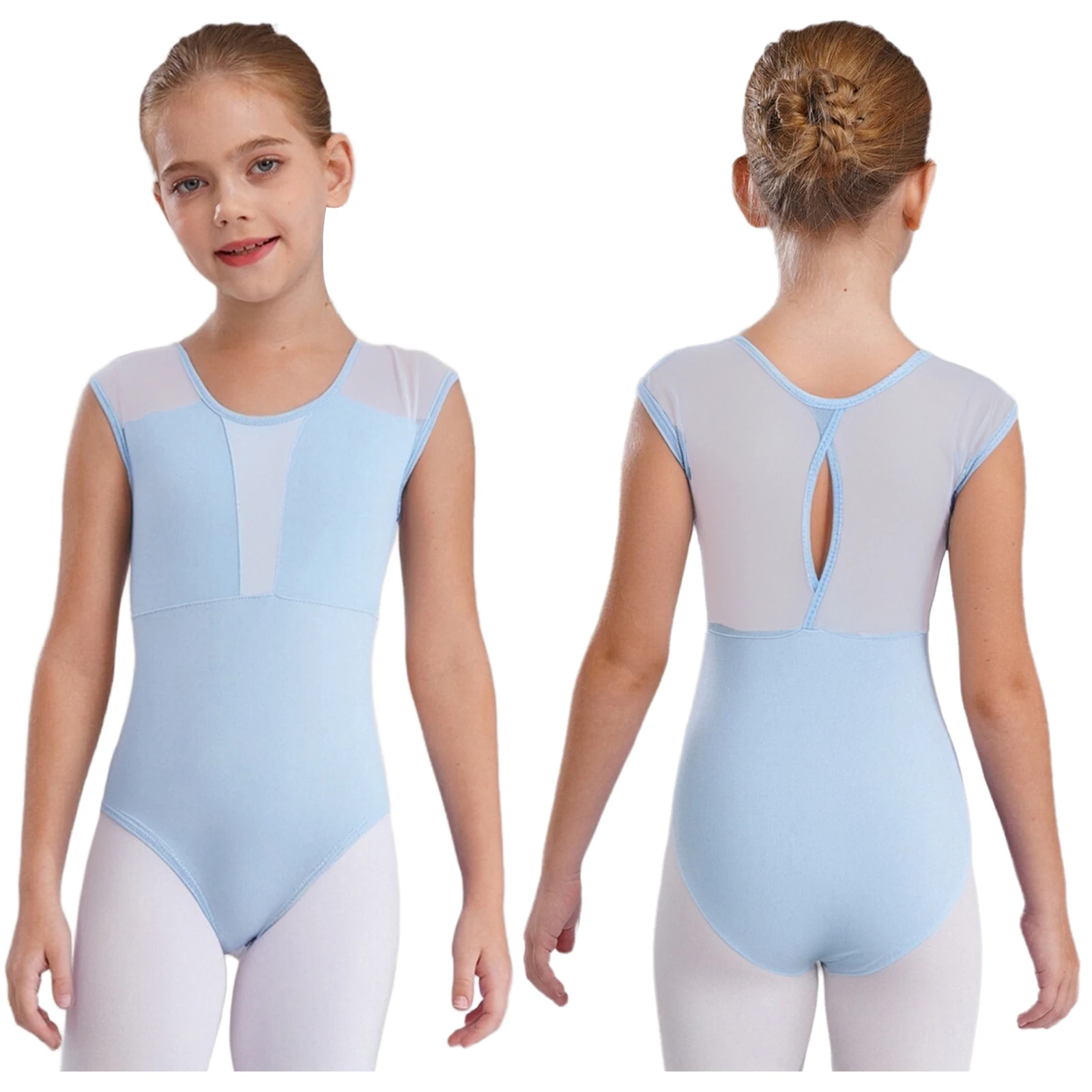 

Kids Girls Lyrical Ballet Dance Performance Leotard Sheer Mesh Breathable Gymnastics Ballet Practice Examination Dance Bodysuit