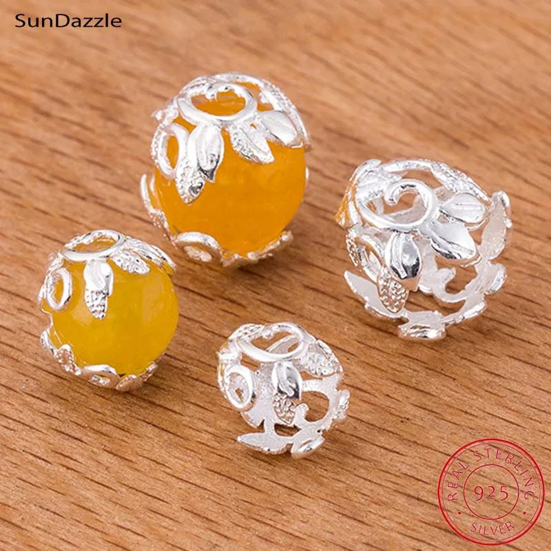 Oryginalne naprawdę twarde 925 Sterling Silver kwiatowy koralik czapki półokrągłe Wrap koralik Cap złącze komponenty do wyrobu biżuterii