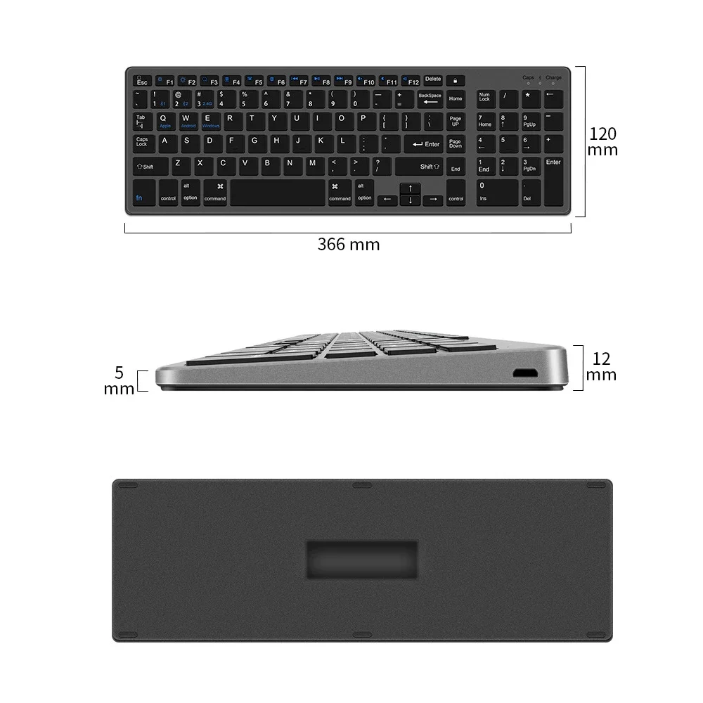 Bezprzewodowa klawiatura Bluetooth 5.0 2.4G angielska 102 klawisze do MacBook iPad Tablet USB C akumulatorowa klawiatura akcesoria PC