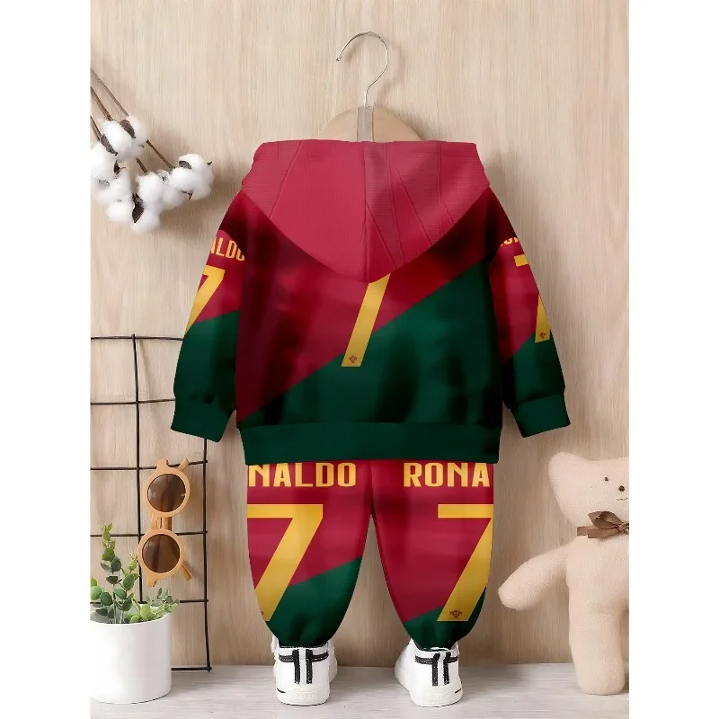 Kids Soft Hoodie Jogger Set, Ronaldo No.7 Golden Lightning Breakthrough Portrait Print, Boys Soccer Casual Outfit