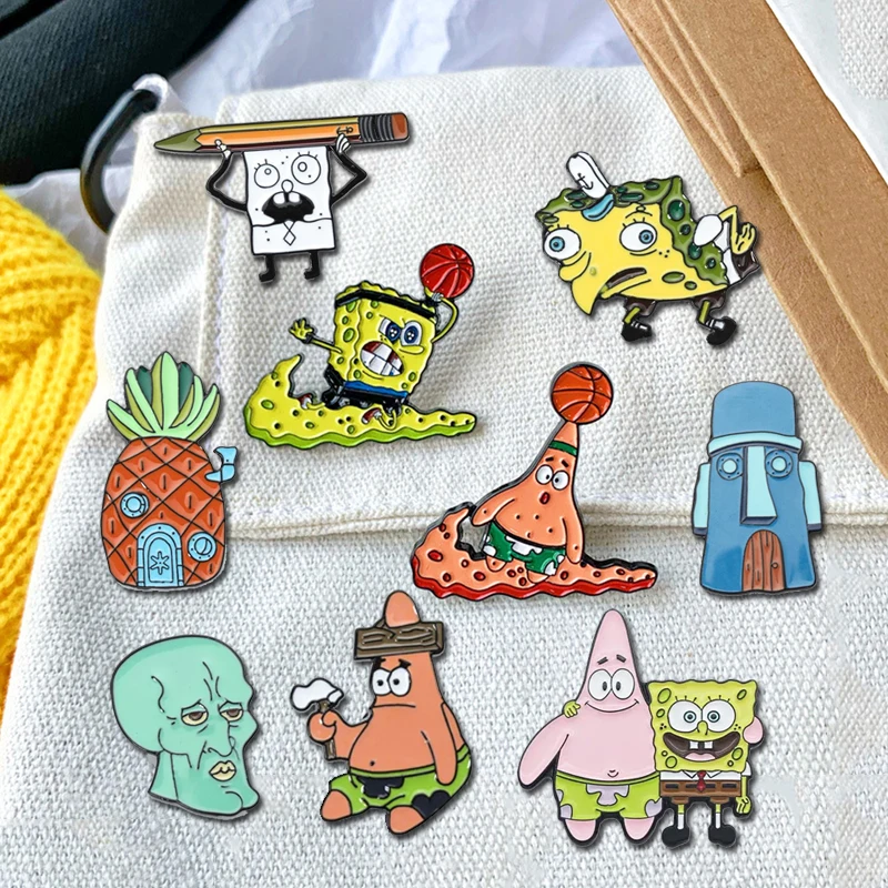 Cartoon TV Sponge-bobs Pins Collection Cartoon Enamel Pin Funny Accessories Cute Patrick Star Brooches for Women Bag Badges