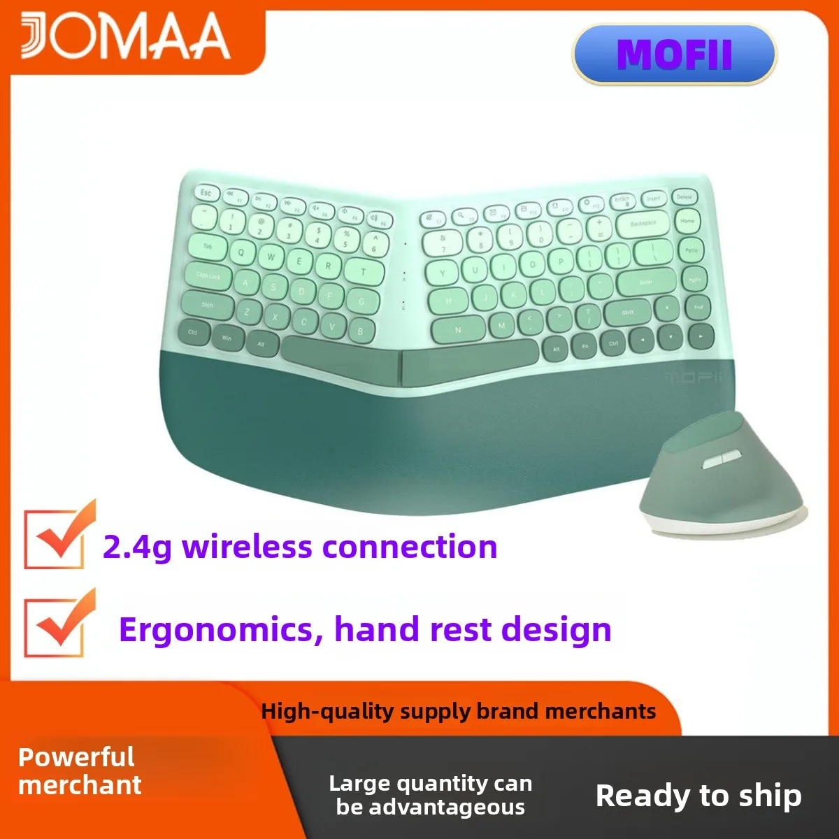 Split Ergonomic Wireless Keyboard Mouse Combo Wrist Rest G Silent Keys Set Laptop Desktop Pc Office Typing Work Green Grey