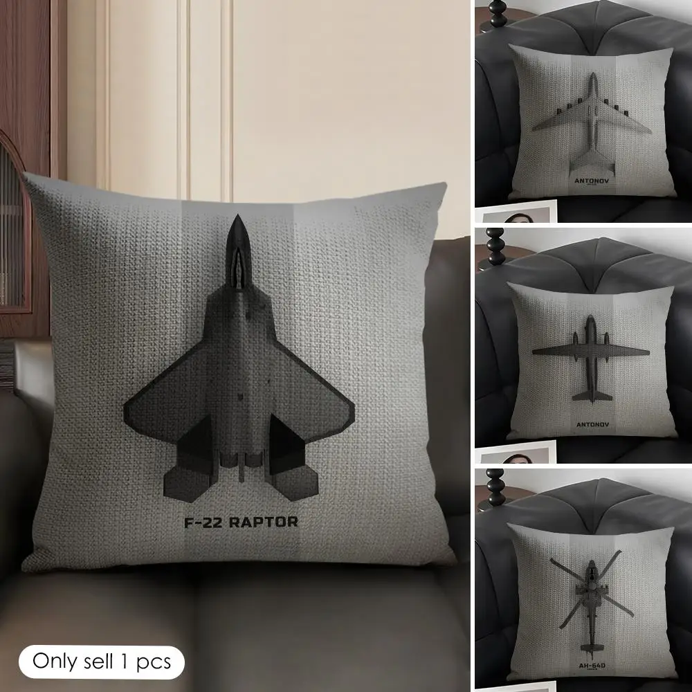 Minimalist Airplane Design Cushion Cover Natural Linen Organic Fabric Double-Sided Printing Breathable Perfect Gift for Decor