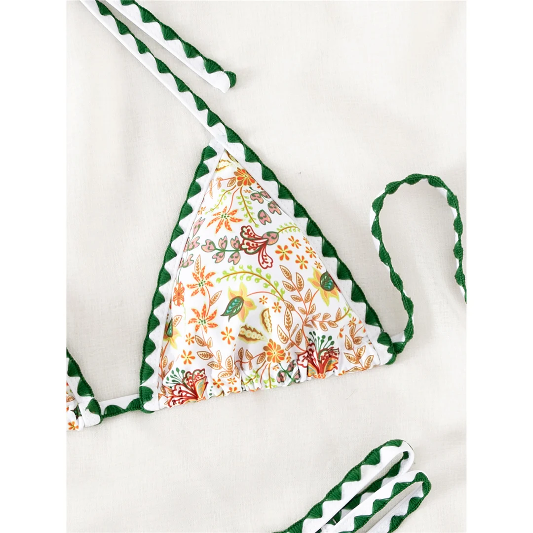 Sexy, mit Blumenmuster versehener, halterneckiger, brasilianischer Bikini, Damen-Badeanzug, zweiteiliges Bikini-Set, Badebekleidung, Badeanzug, Modell V4997. – Detail 13