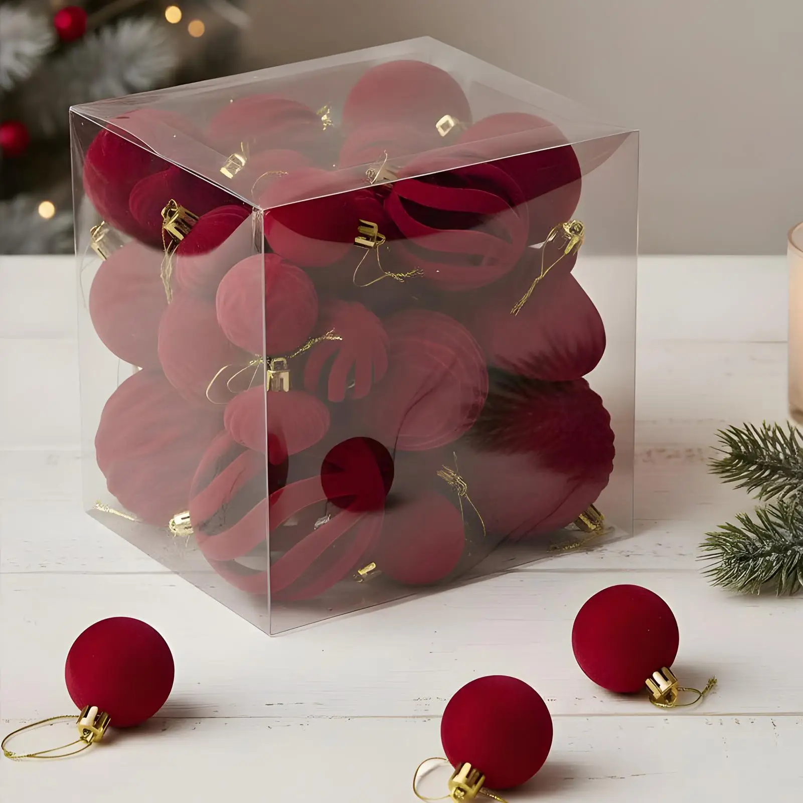 

36 шт., набор бархатных рождественских шаров разных размеров, круглые рождественские шары, елочные украшения, домашние рождественские украшения, подарки
