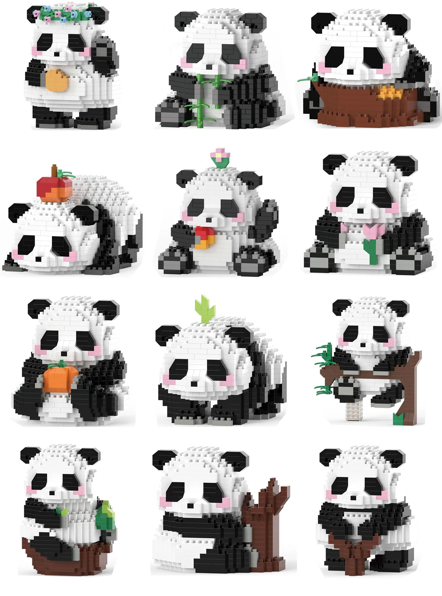 Mini Cute Creative Panda Micro Building Blocks 3D Diamond Model Animals Bricks DIY City Construction Toys for Children Kids Gift