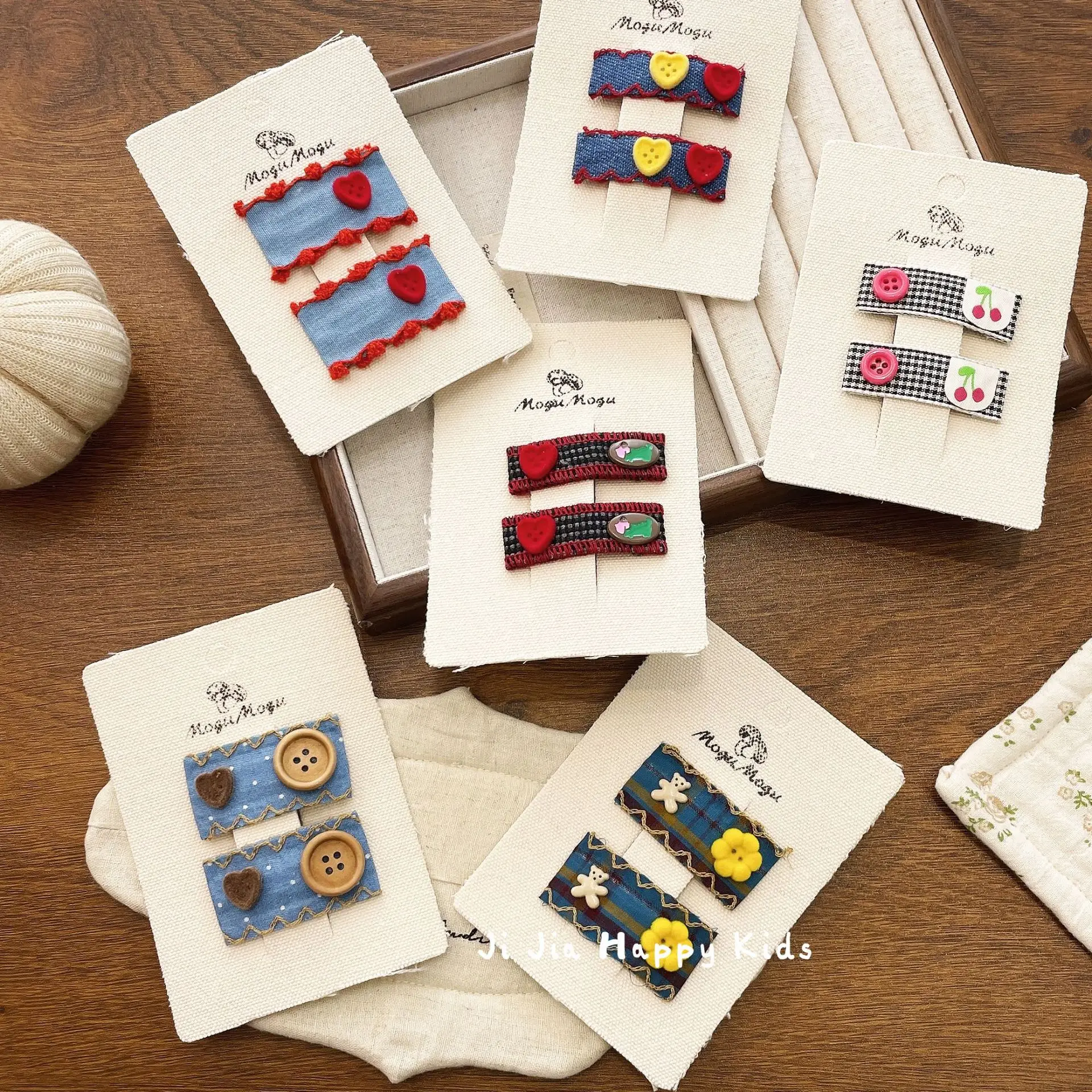Hair Clip Denim Fabric Heart Patch Sweet Girls Side Clip Kids Bangs Clip Floral Button Blue Compact Lightweight Daily