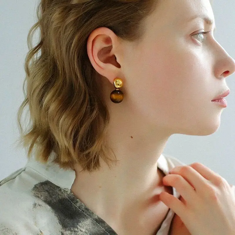 

Jenny&dave Black Agate Tiger Eye Stone Earrings 925 Silver Needle Earrings Earrings Earrings Women's Earrings Ear Cuffs