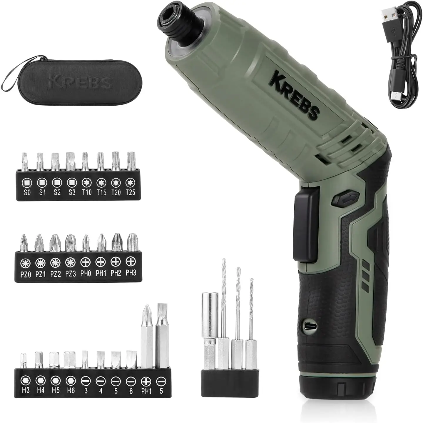 

4V Max 5Nm Cordless Screwdriver Set, Rechargeable with 30 Bits, LED Light, 2-Position Handle