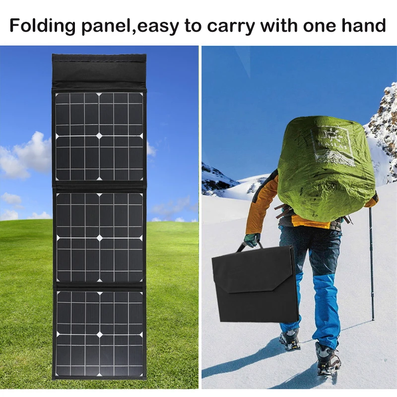 Imagem -05 - Usb Carga Rápida 18v 100w Dobrável Painel Solar Portátil Carregador de Bateria Solar Power Bank para o Telefone Acampamento Van rv ao ar Livre dc +