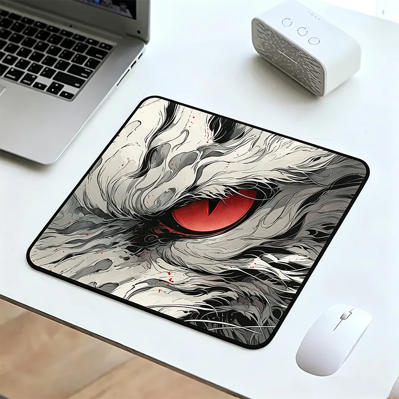 Rubber Gaming Mouse Pad 26x21cm Red Eye Pattern Non-slip Desk Mat for PC Laptop Office