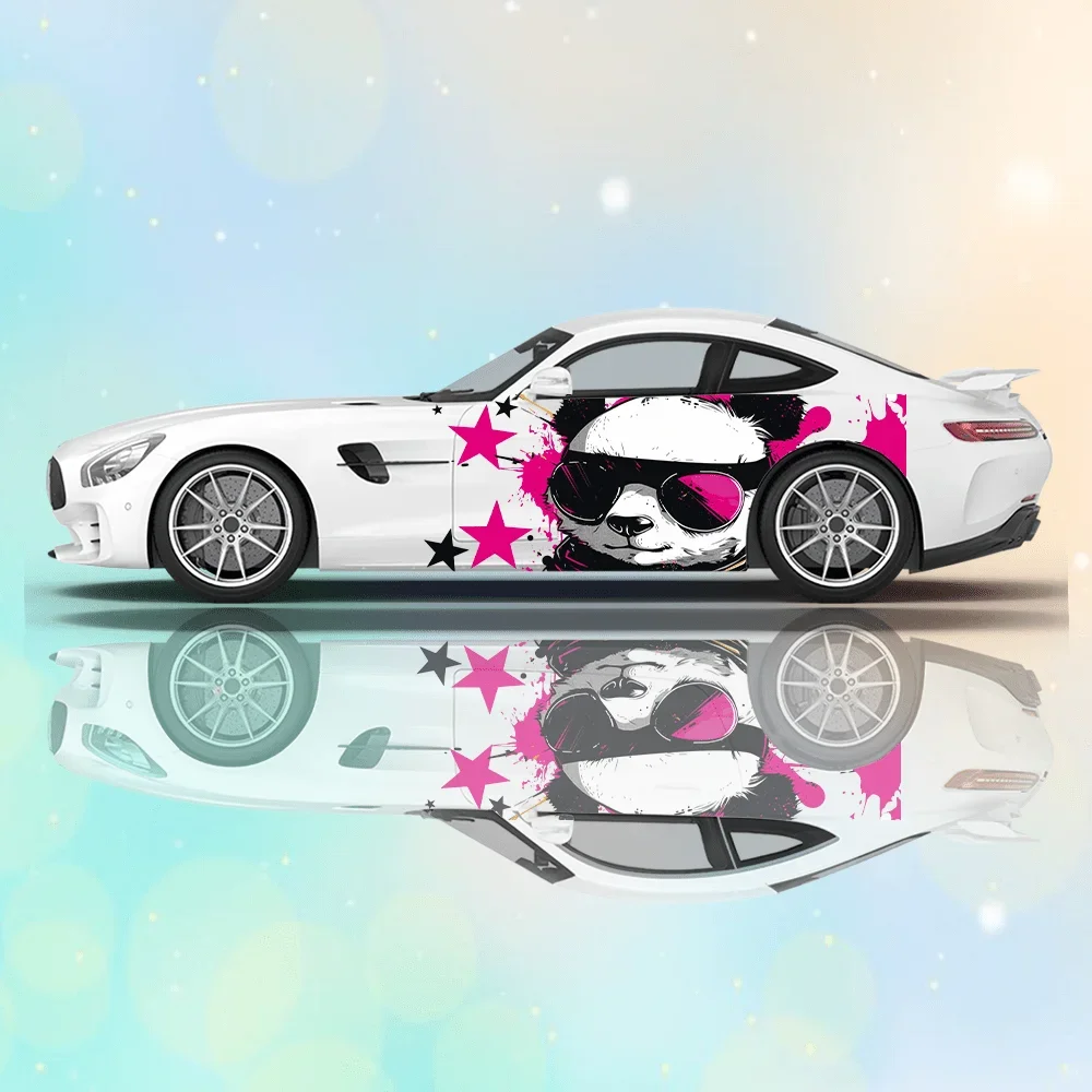 Panda with Sunglasses Star Splash Car Vinyl Wraps Decal Self-adhesive PVC Sticker Suitable for Trucks SUV Decor Auto Accessories