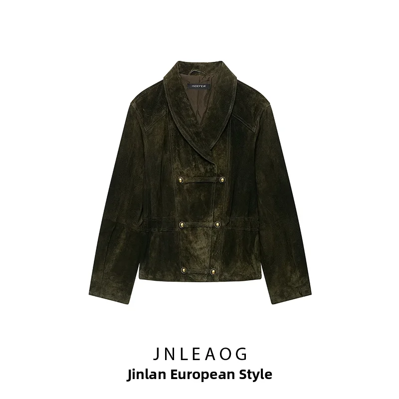 Classic Pure Leather Rope Buckle Jacket Women's Fashion Autumn New Style 6318251 JNLEAOG Polyester Long Sleeve Double Button